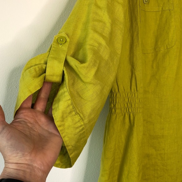 Grace Elements Lime Green 100% Linen Pullover 1/2 Button Down Shirt Top (2X) - Picture 3 of 9